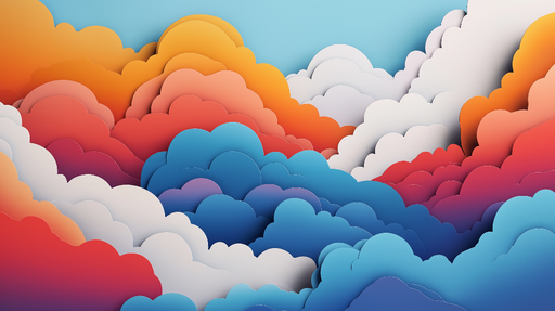Papier peint nuages colorés Motif de nuages stylisés aux nuances vives