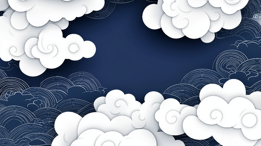 Papier peint nuages Cumulus stylisés sur fond bleu profond