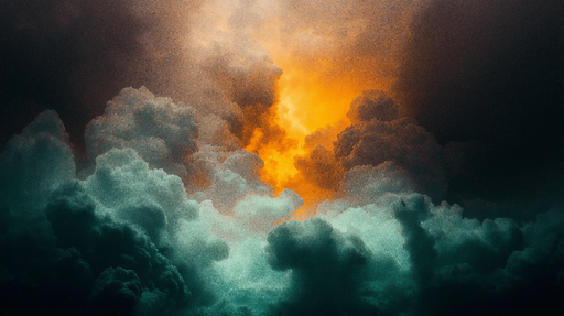 Papier peint nuages Éclats de lumière orange parmi des nuages sombres
