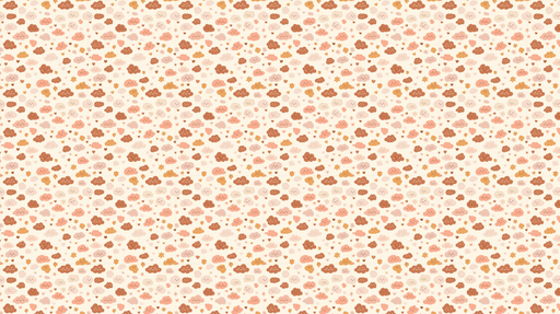 Papier peint nuages mignons Un motif ludique de nuages souriants et de fleurs colorées sur fond clair