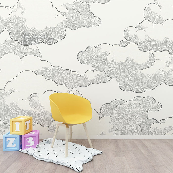 Papier peint nuages | Motif graphique en noir et blanc