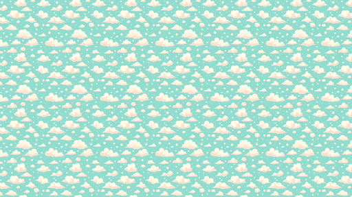 Papier peint nuages Motif ludique de nuages roses sur fond bleu-vert