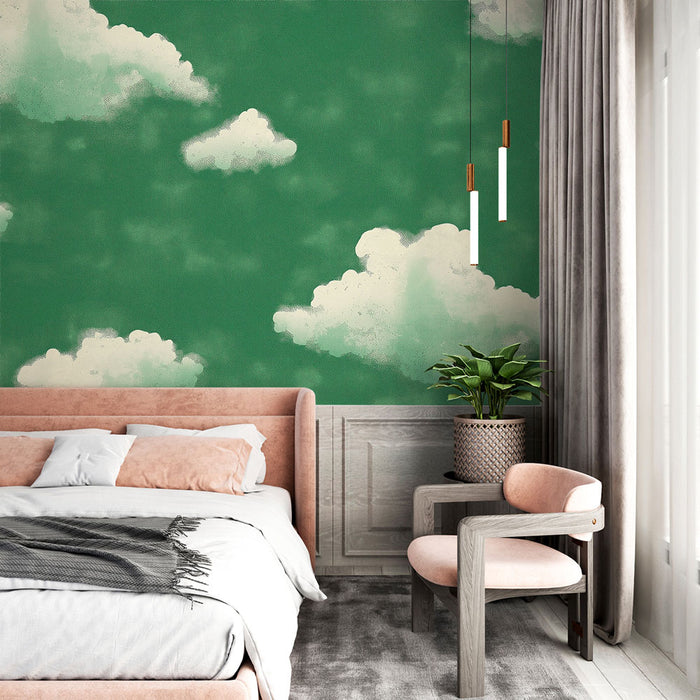 Papier peint nuages | Nuages moelleux sur un fond vert