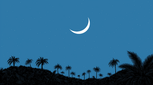 Papier peint nuit étoilée Ciel bleu avec palmiers et lune croissante