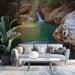 Papier peint oasis naturel avec cascade et rochers pour salon moderne et relaxant