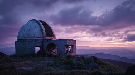 Papier peint observatoire Silhouette d'un ancien observatoire sous un ciel crépusculaire