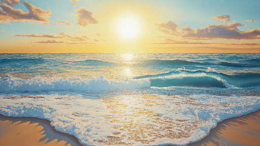 Papier peint océan Coucher de soleil apaisant sur des vagues sereines