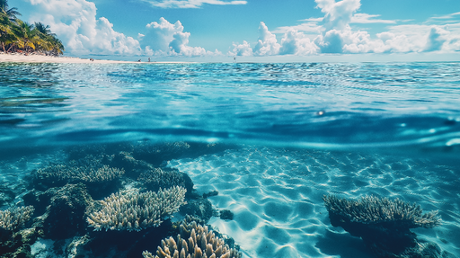 Papier peint océan Plage tropicale et coraux sous-marins