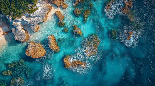Papier peint océan Rivage rocheux avec eaux turquoise éclatantes