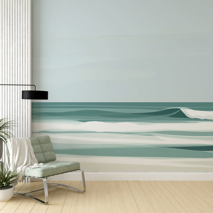 Papier peint océan | Vagues apaisantes en tons turquoise