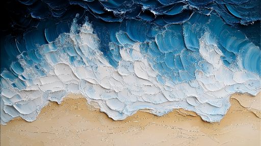 Papier peint océan Vagues bleues et sable doré en texture dynamique
