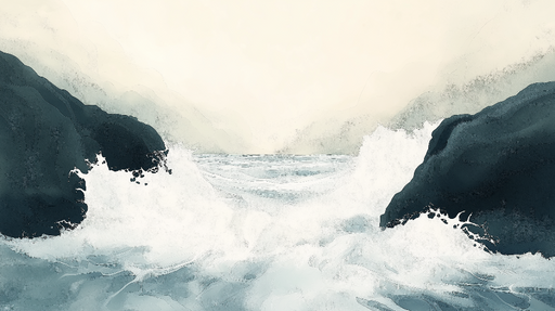 Papier peint océan Vagues entre les rochers dans une palette douce