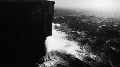 Papier peint océan Vagues puissantes et falaise majestueuse en noir et blanc