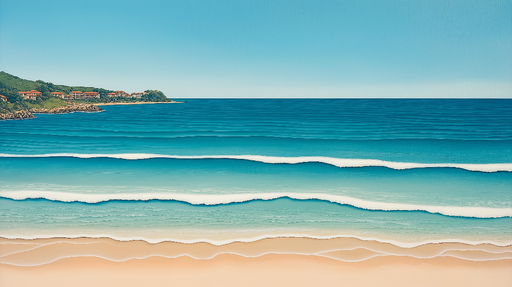 Papier peint océan Vagues stylisées aux nuances de bleu et plage douce