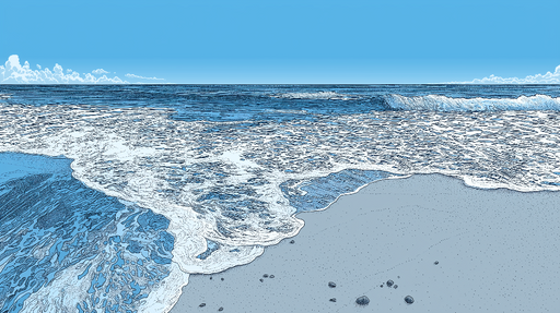 Papier peint océan Vagues stylisées et ciel azur