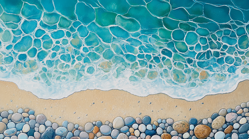 Papier peint océan Vagues turquoise et galets naturels