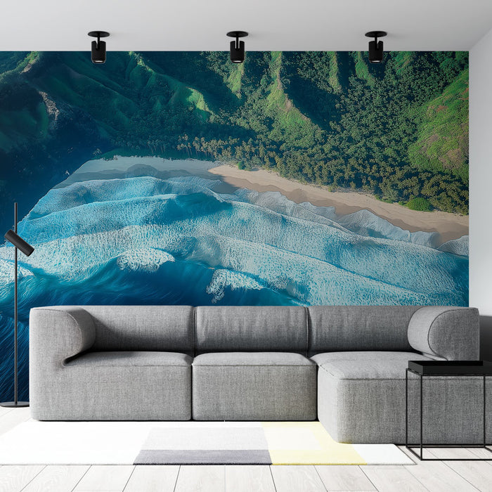 Papier peint océan | Vagues turquoise et rivage paisible