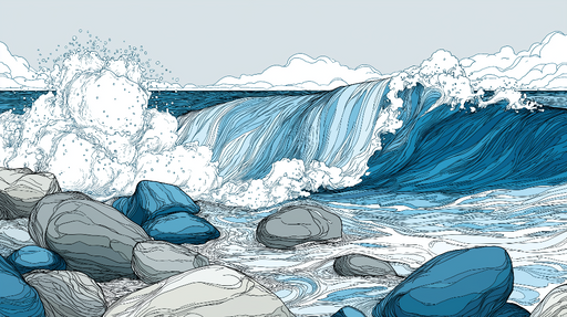 Papier peint océanique Vague impressionnante avec rochers stylisés