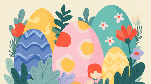 Papier peint œufs de Pâques Motifs colorés d'œufs décoratifs entourés de fleurs et de feuillage