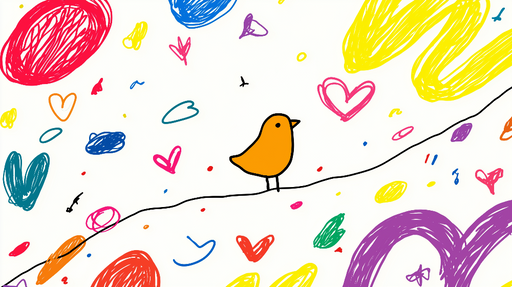 Papier peint oiseau coloré Un oiseau orange au milieu d'un monde ludique de couleurs vives et de formes