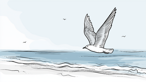 Papier peint oiseau en vol Un motif élégant illustrant un oiseau survolant une mer calme