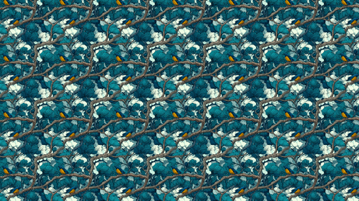 Papier peint oiseau et feuillage Motif avec branches et fleurs aquatiques