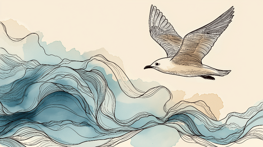 Papier peint oiseau et vagues Un oiseau s'élevant au-dessus de vagues aquarelle délicates