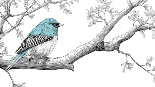 Papier peint oiseau stylisé Un magnifique oiseau aux plumes turquoise perché sur une branche