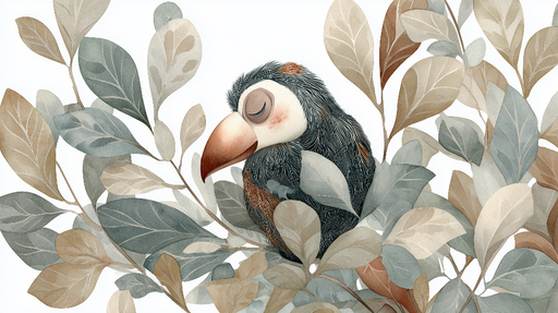 Papier peint oiseau tropical Un toucan parmi des feuilles délicates aux nuances apaisantes