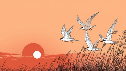 Papier peint oiseaux au coucher de soleil Oiseaux s'envolant au crépuscule