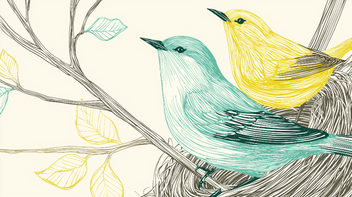 Papier peint oiseaux colorés Petits oiseaux sur une branche avec feuillage