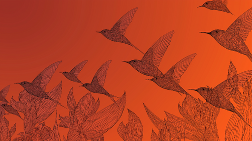 Papier peint oiseaux en vol Design élégant avec oiseaux stylisés sur fond orange