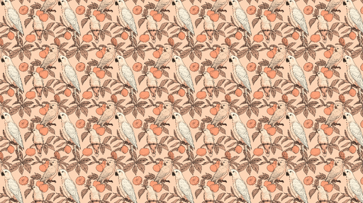 Papier peint oiseaux et agrumes Motifs délicats d'oiseaux perchés sur des branches d'agrumes