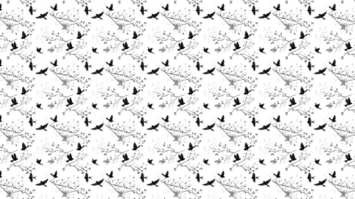 Papier peint oiseaux et branches Motif délicat de volées d'oiseaux noirs sur fond blanc