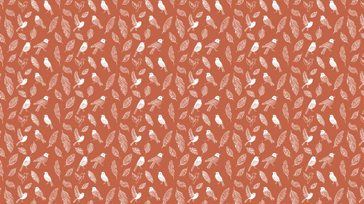 Papier peint oiseaux et feuillage Motif d'oiseaux blancs sur fond terracotta