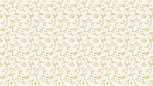 Papier peint oiseaux et feuillage Motif d'oiseaux dorés parmi des feuilles et des fleurs