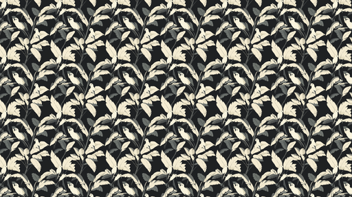 Papier peint oiseaux et feuillage Motif de plantes et d'oiseaux sur fond sombre