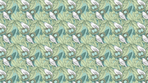 Papier peint oiseaux et feuillage Motif délicat d'oiseaux blancs parmi des feuilles vertes et des nids