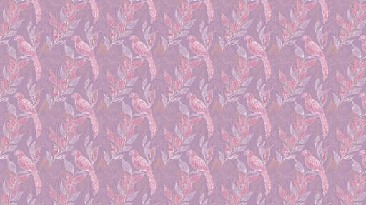 Papier peint oiseaux et feuillage Motif élégant de perroquets roses sur fond lavande