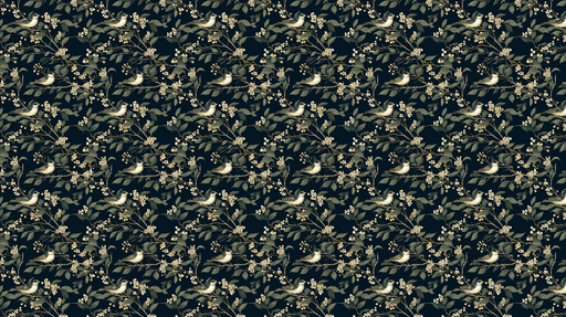 Papier peint oiseaux et feuillage Motif floral délicat avec oiseaux sur fond sombre