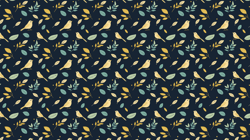 Papier peint oiseaux et feuillage Motif joyeux de oiseaux jaunes sur fond sombre