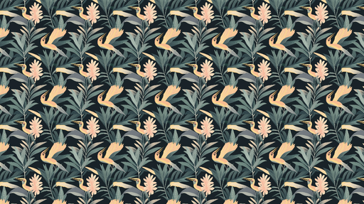 Papier peint oiseaux et feuillage Motif tropical avec oiseaux colorés et feuillage luxuriant