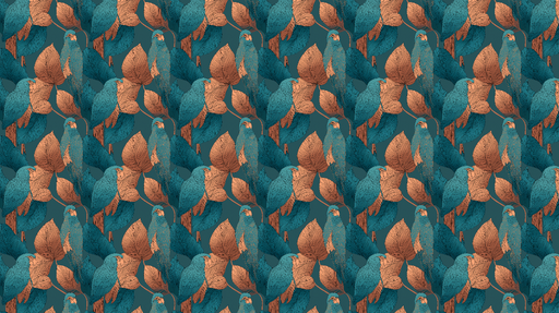 Papier peint oiseaux et feuillage Motifs de perroquets colorés sur fond bleu-vert