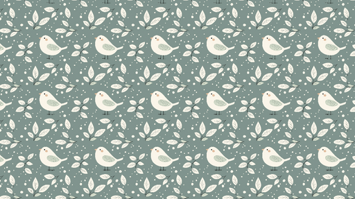 Papier peint oiseaux et feuilles Joli motif d'oiseaux sur fond vert et feuillage délicat