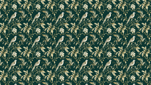 Papier peint oiseaux et fleurs Motif de fleurs et d'oiseaux sur fond vert profond