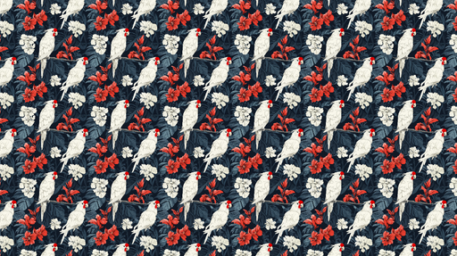 Papier peint oiseaux et fleurs Motif de perruches sur fond sombre avec des fleurs vibrantes