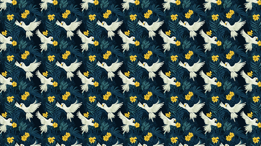 Papier peint oiseaux et fleurs Motif tropical avec oiseaux blancs et fleurs jaunes