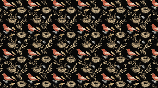 Papier peint oiseaux et nids Motif d'oiseaux colorés et de nids sur fond noir