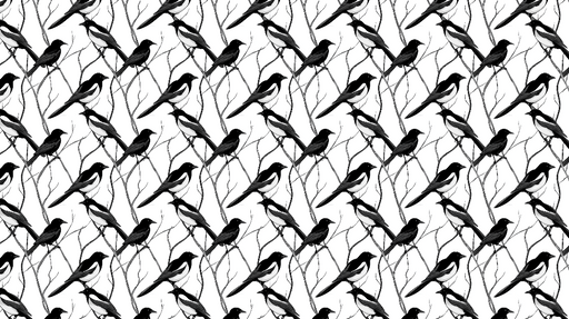 Papier peint oiseaux Motif de silhouettes d'oiseaux en noir sur fond blanc