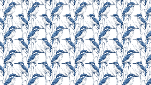 Papier peint oiseaux Motif élégant de martin-pêcheur en bleu sur fond blanc